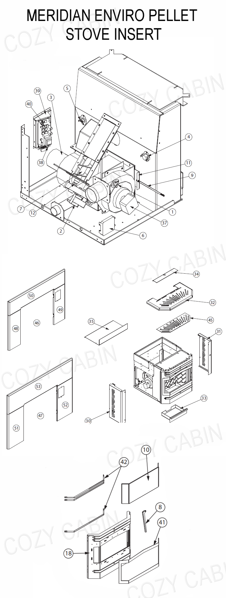 MERIDIAN DIN 220 VOLT PELLET STOVE INSERTS  (December 3, 2003 - January 24, 2008) #C-11156